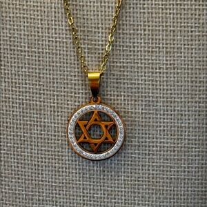 Gold & Rhinestone Star of David Pendant Necklace